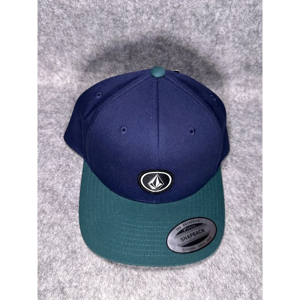 Volcom Mens Full Stone Yupoong Snapback Hat Navy Blue Green D5512322